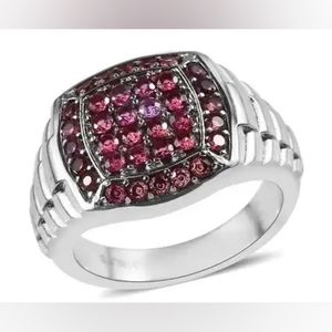 Lotus Garnet Men's Ring in Stainless Steel